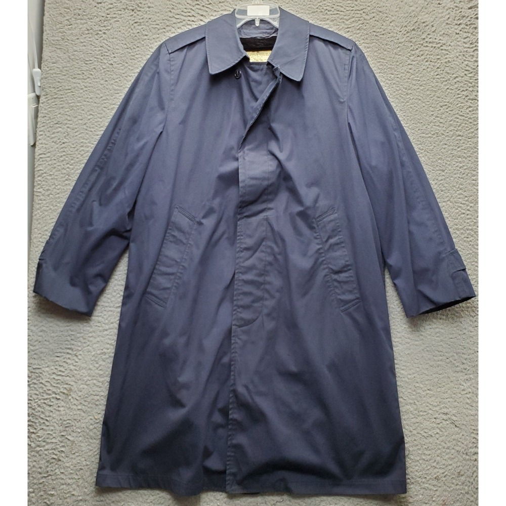Vtg US Air Force All Weather Trench Coat Mens 38R Navy Removable Faux Fur Liner